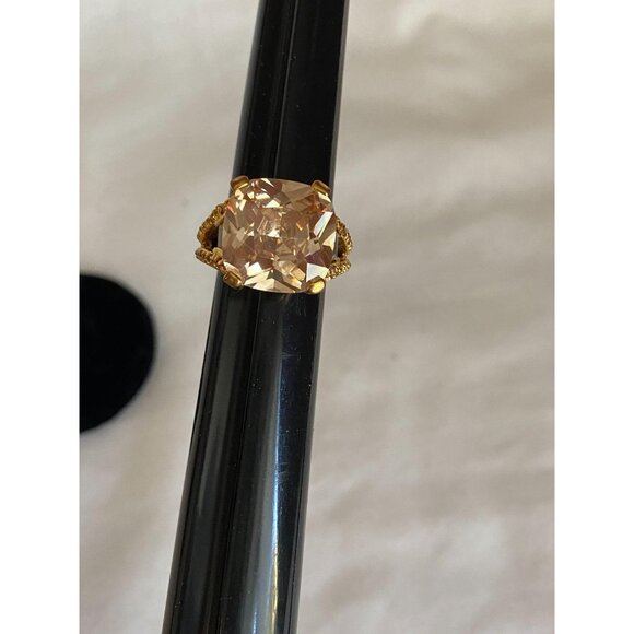 Lovely  yellow goldtone warm light amber color CZ ring size 6 - Picture 7 of 7